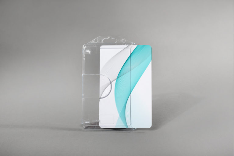 Robust rigid card holder with finger slot design (vertical)
